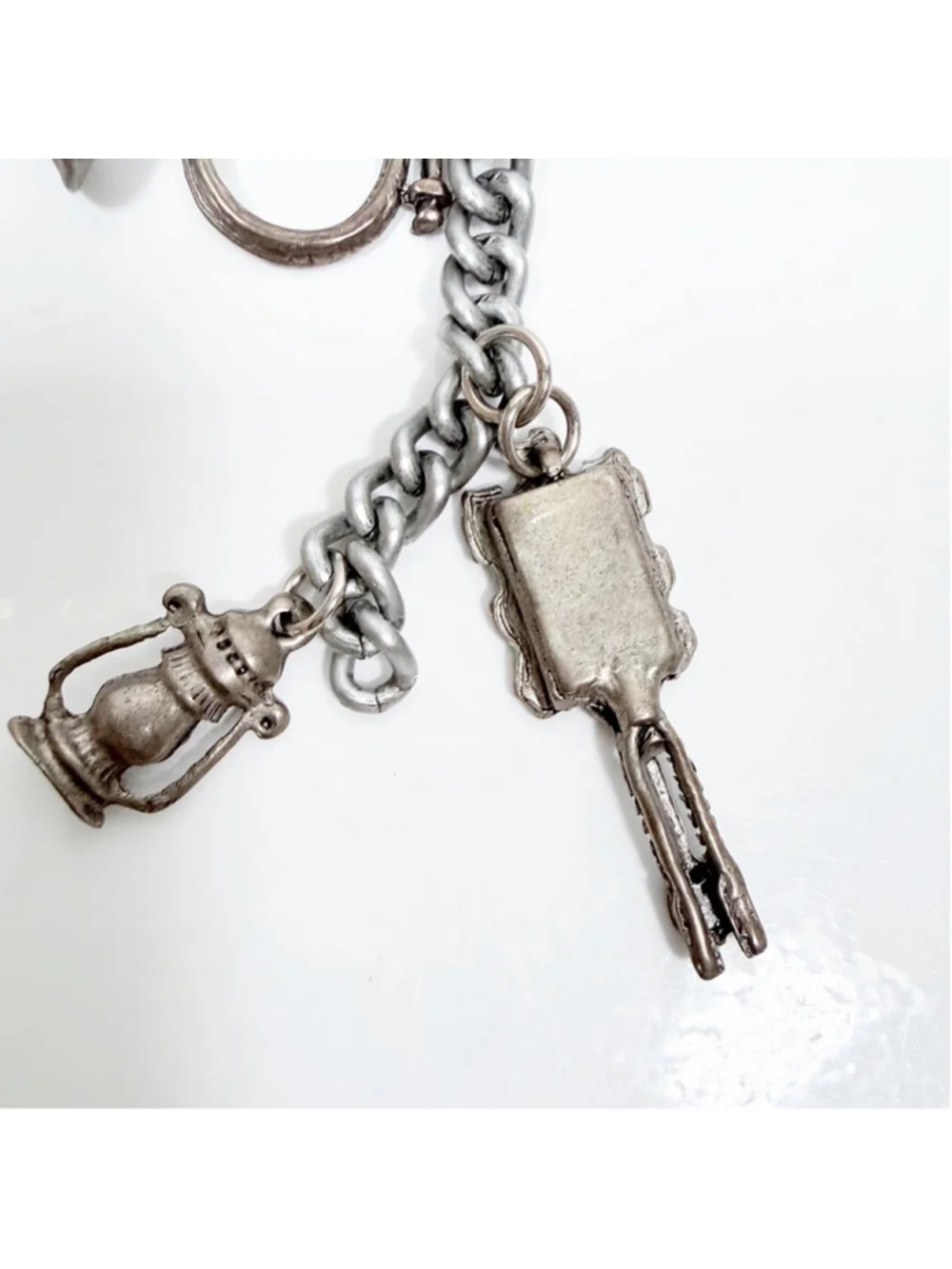 VTG Silversmith Style Alpine German Souvenir Charm Key Ring Lantern Cuckoo Clock
